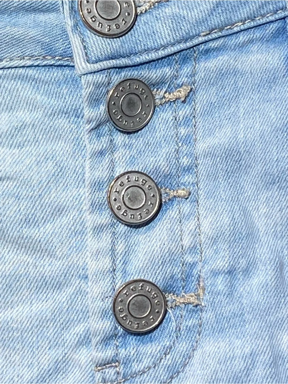 refuge Light Blue Distressed Denim Button-Fly Shorts